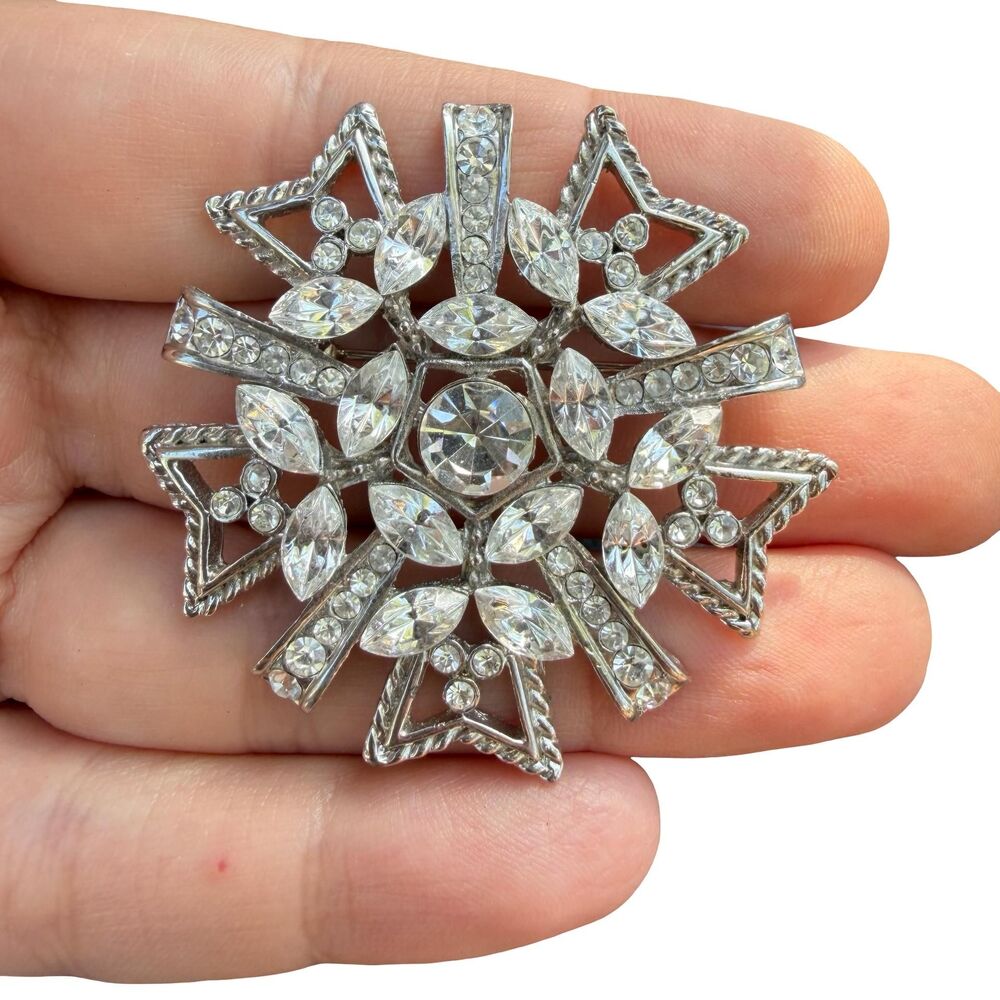 Vintage Jewelry Clear Rhinestone Starburst Brooch Rhinestone Pin